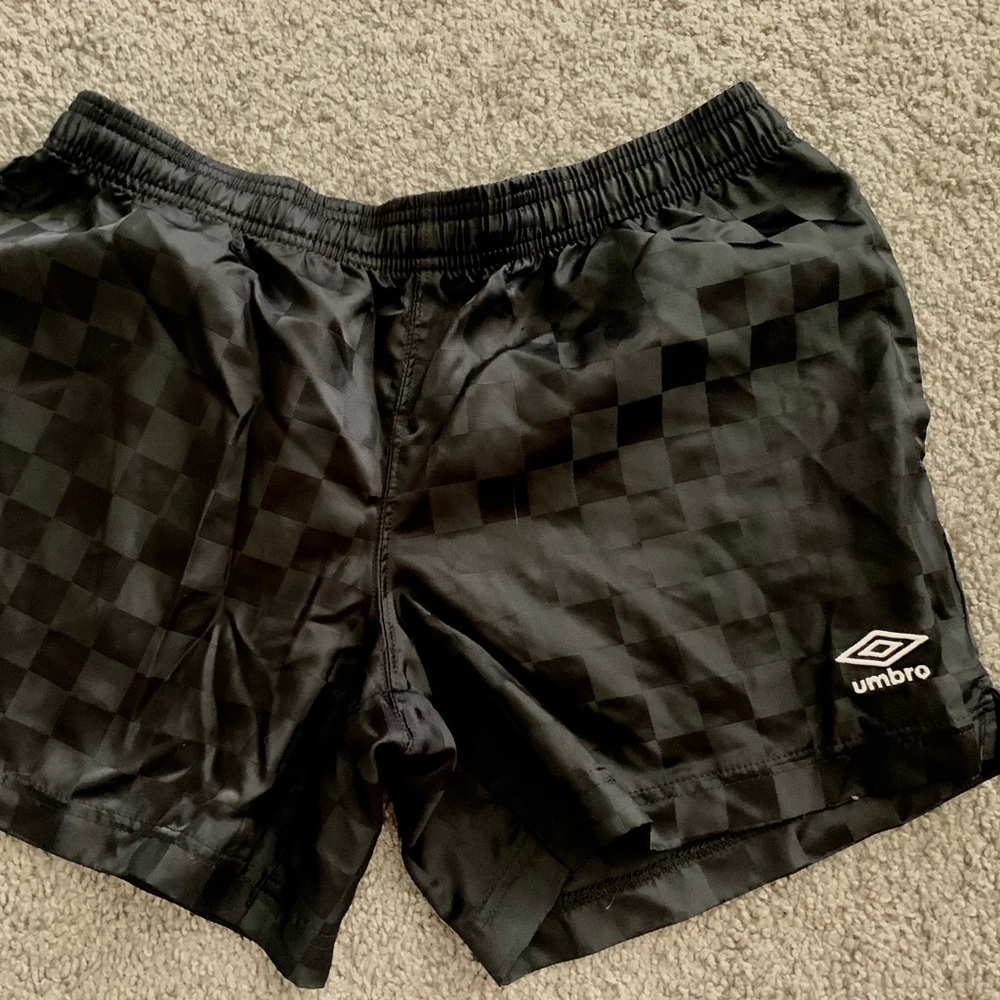black checkered Umbro athletic shorts
